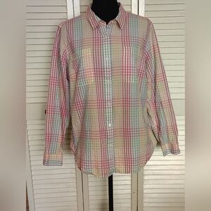 L.L. Bean Pastel Multicolor Plaid Button-Down Shirt Size XL – Like New